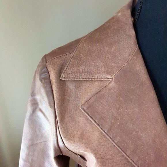 Rudsak 100% Nubuck Leather Biker Moto Jacket Braided Detail Chestnut Brown - Picture 8 of 16